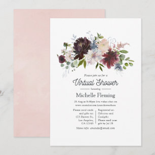 Burgund und blassem Rosa Blumen-Virtual-Baby-Showe Einladung