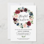 Burgund und Blauer Blumenreath Bridal Luncheon Einladung (Vorderseite)
