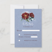 Burgund und Blue Watercolor Blume Hochzeitsszenari