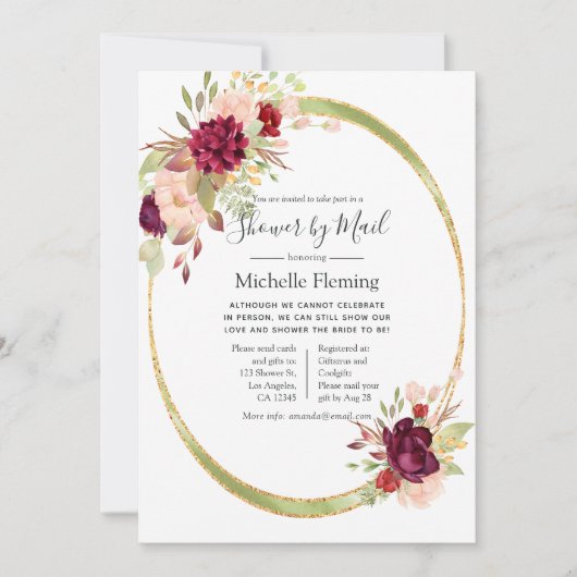 Burgund und Blush Baby oder Brautparty per Mail Einladung (Vorderseite)
