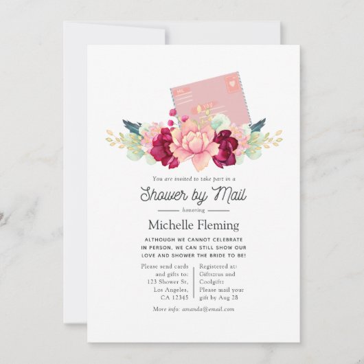 Burgund und Blush Baby oder Brautparty per Mail Einladung (Vorderseite)