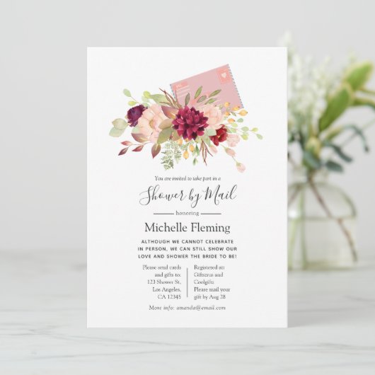 Burgund und Blush Baby oder Brautparty per Mail Einladung (Stehend Vorderseite)