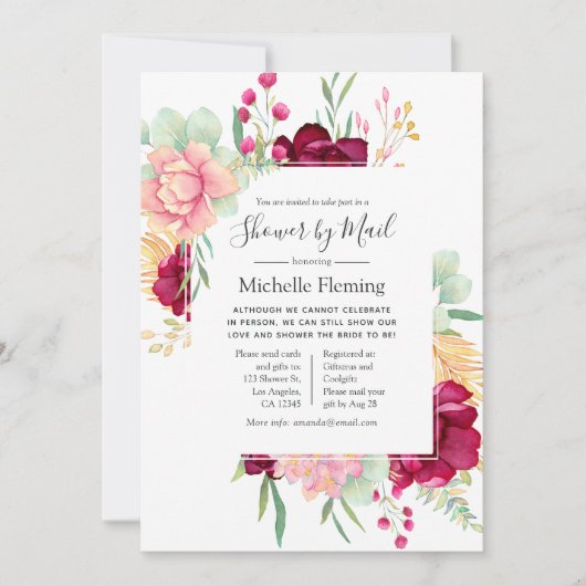 Burgund und Blush Baby oder Brautparty per Mail Einladung (Vorderseite)