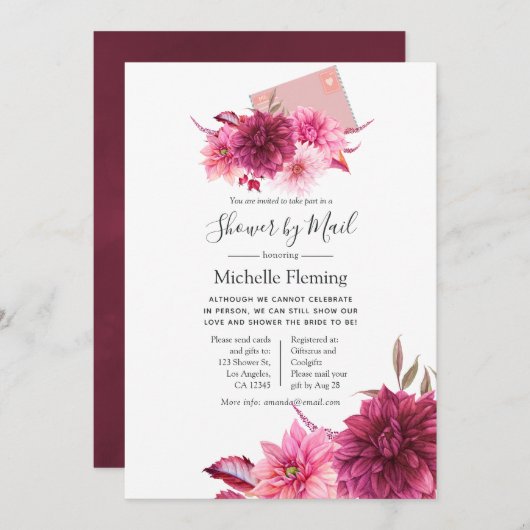 Burgund und Blush Baby oder Brautparty per Mail Einladung (Vorne/Hinten)