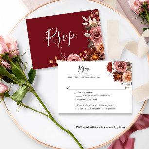 Burgund und Blush Bloral, ohne Mahlzeiten UAWG RSVP Karte