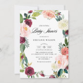 Burgund und Blush Bloral Wreath Fall Baby Dusche Einladung (Vorderseite)