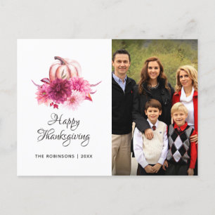 Burgund und Blush Blumen Thanksgiving Foto Feiertagspostkarte