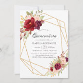Burgund und Blush Boho Geometric Quinceañera Einladung (Vorderseite)
