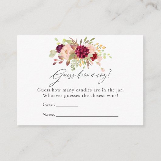 Burgund und Blush Floral Baby Dusche Süßigkeiten S Begleitkarte (Vorderseite)