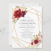 Burgund und Blush Geometric Erste Heilige Kommune Einladung (Vorderseite)
