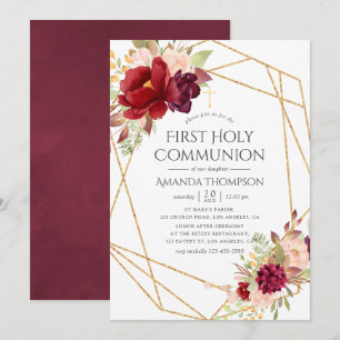 Burgund und Blush Geometric Erste Heilige Kommune Einladung
