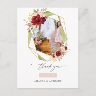 Burgund und Blush Geometric Wedding Vielen Dank Postkarte