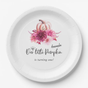 Burgund und Blush Herbst Pumpkin Geburtstag Pappteller
