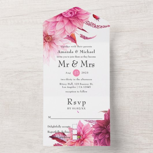 Burgund und Blush Hochzeit im Herbst Herbst All In One Einladung (Innen Boden)