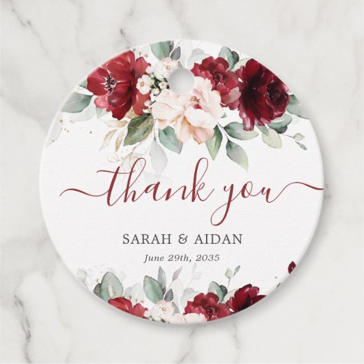 Burgund und Blush Pink Bloral Wedding Vielen Dank Geschenkanhänger (Vorderseite)