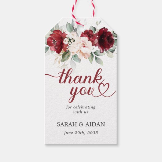 Burgund und Blush Pink Bloral Wedding Vielen Dank Geschenkanhänger (Vorderseite)