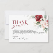 Burgund und Blush Pink Bloral Wedding Vielen Dank RSVP Karte (Vorderseite)