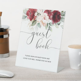 Burgund und Blush Pink Floral Guest Book Sign Sockelschild