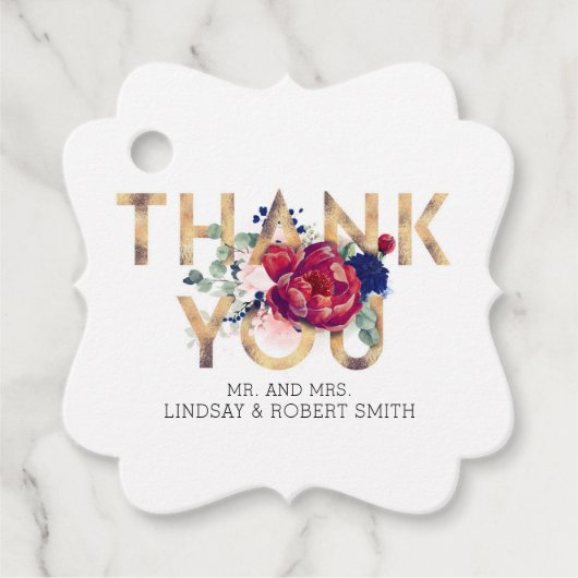 Burgund und Blush Pink Floral Vielen Dank Geschenkanhänger (Vorderseite)