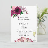 Burgund und Blush Pink Peony Brunch und Bubbly Einladung (Stehend Vorderseite)