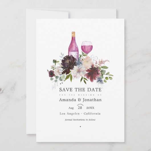 Burgund und Blush Pink Weinprobe Hochzeit Save The Date (Vorderseite)