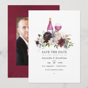 Burgund und Blush Pink Weinverkostung Hochzeit Save The Date