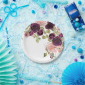 Burgund und Blush Wasserfarbe Blumenstrauß Pappteller (Party)