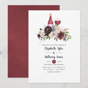 Burgund- und Blush-Wein thematische Floral-Hochzei Einladung
