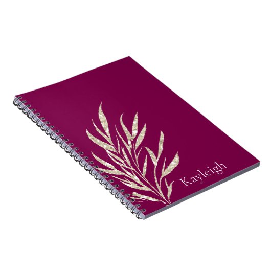 Burgund und Champagne Gold Glitzer Blätter Notizblock (Rechte Seite)