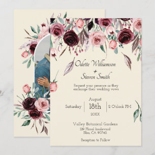 Burgund und Creme Blumen Hochzeit mit individuelle Einladung