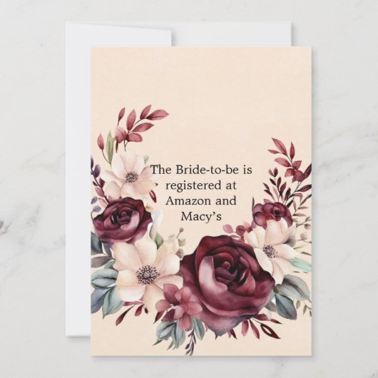 Burgund und Creme-Rose Brautparty Einladung (Rückseite)