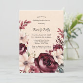 Burgund und Creme Rose Hochzeitsdusche Einladung (Stehend Vorderseite)