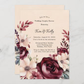 Burgund und Creme Rose Hochzeitsdusche Einladung (Vorne/Hinten)