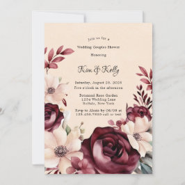 Burgund und Creme Rose Hochzeitsdusche Einladung