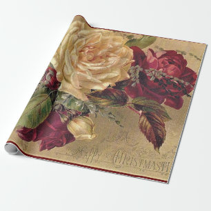 Burgund und cremefarbene Rosen / Weihnachten im Vi Geschenkpapier