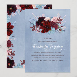 Burgund und Dusty Blue Floral Brautparty Einladung