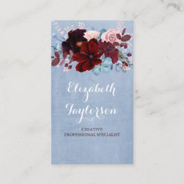 Burgund und Dusty Blue Floral Wasserfarbe Visitenkarte