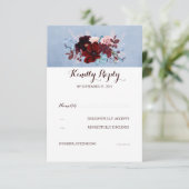 Burgund und Dusty Blue Wedding RSVP (Stehend Vorderseite)
