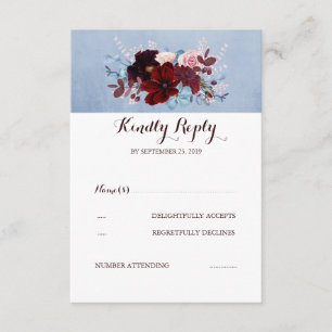 Burgund und Dusty Blue Wedding RSVP Karte