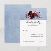 Burgund und Dusty Blue Wedding RSVP Karte (Vorne/Hinten)