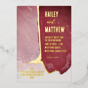Burgund und Dusty Pink Aquarell-Hochzeit Folieneinladung