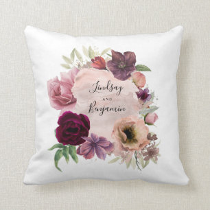 Burgund und Dusty Rose Vintage Wasserfarbe Kissen