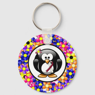 Burgund und Elfenbein-Ribbon-Pinguin Schlüsselanhänger