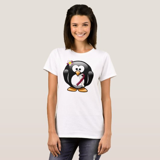Burgund und Elfenbein-Ribbon-Pinguin T-Shirt (Vorne ganz)