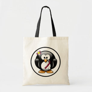 Burgund und Elfenbein-Ribbon-Pinguin Tragetasche