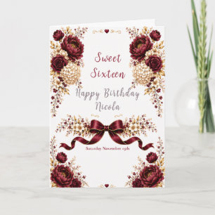Burgund und Elfenbein Sweet Sixteen Karte