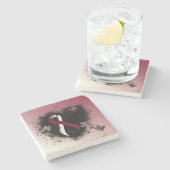 Burgund und Elfenbeinküste Grunge Herz Steinuntersetzer (Seitenansicht)