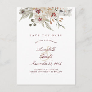 Burgund und Elfenblüten Save-the-Date Ankündigungspostkarte