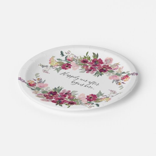 Burgund und Erröten mit Zitatshochzeit Pappteller (Schrägansicht)