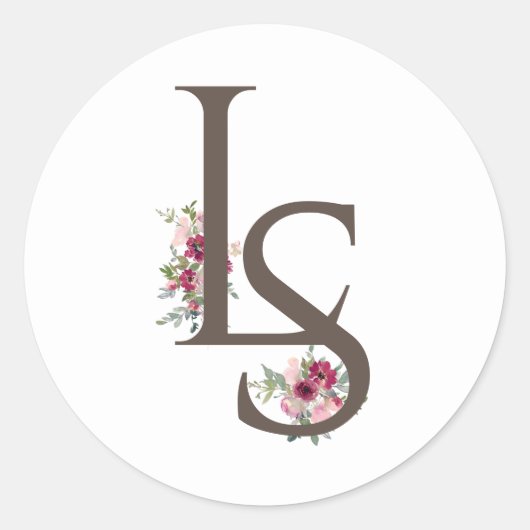 Burgund und errötet Mit Monogramm Hochzeit Classic Runder Aufkleber (Vorderseite)